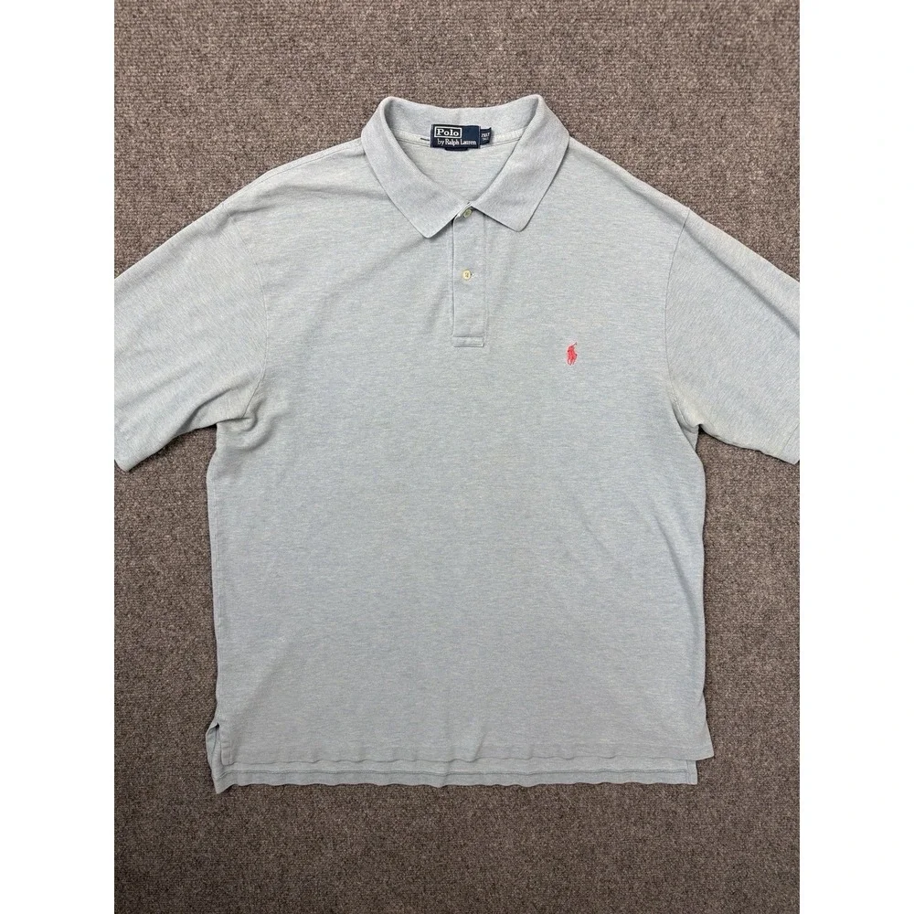 Vtg Ralph Lauren Polo Mens Shirt 2XLT Blue Short Sleeve Pink Pony